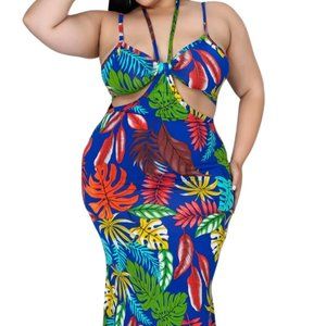 Plus Vacation Maxi Cut Out Halter Dress Floral 2X 18 20